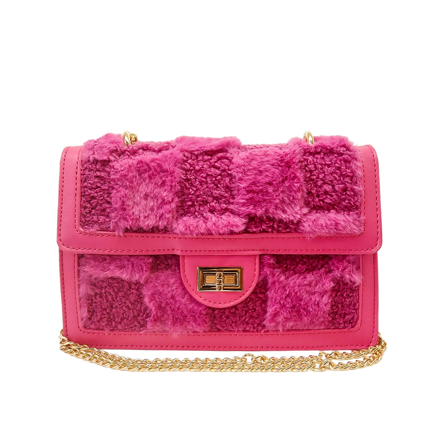 Faux Fur Flap Fuchsia Crossbody/Shoulder Bag