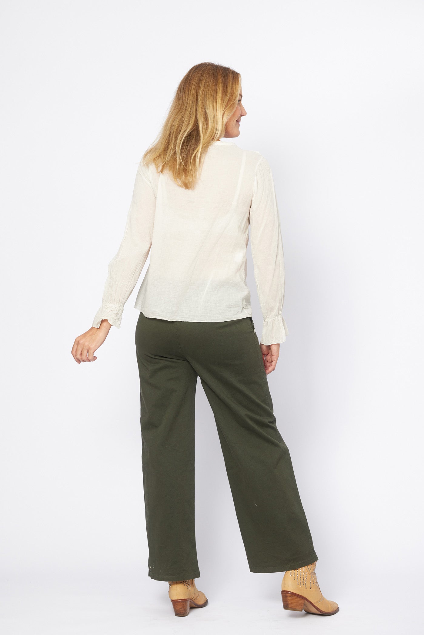 Cotton Stretch Straight Leg Pants Dark Green