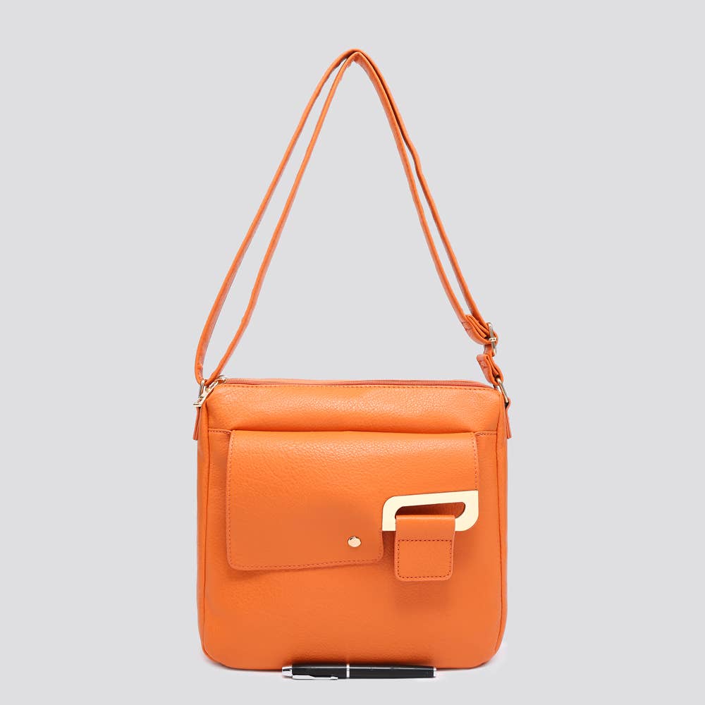 Orange Vegan Leather Crossbody Bag