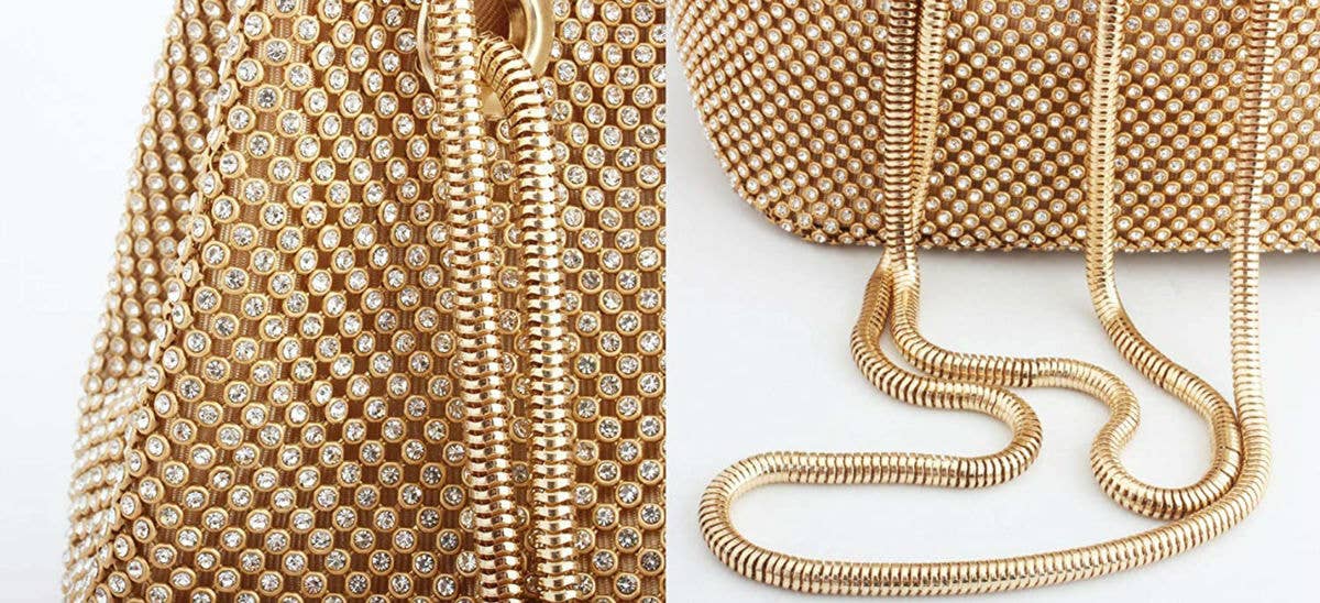 Soft all around diamante bucket bag for party: Gold