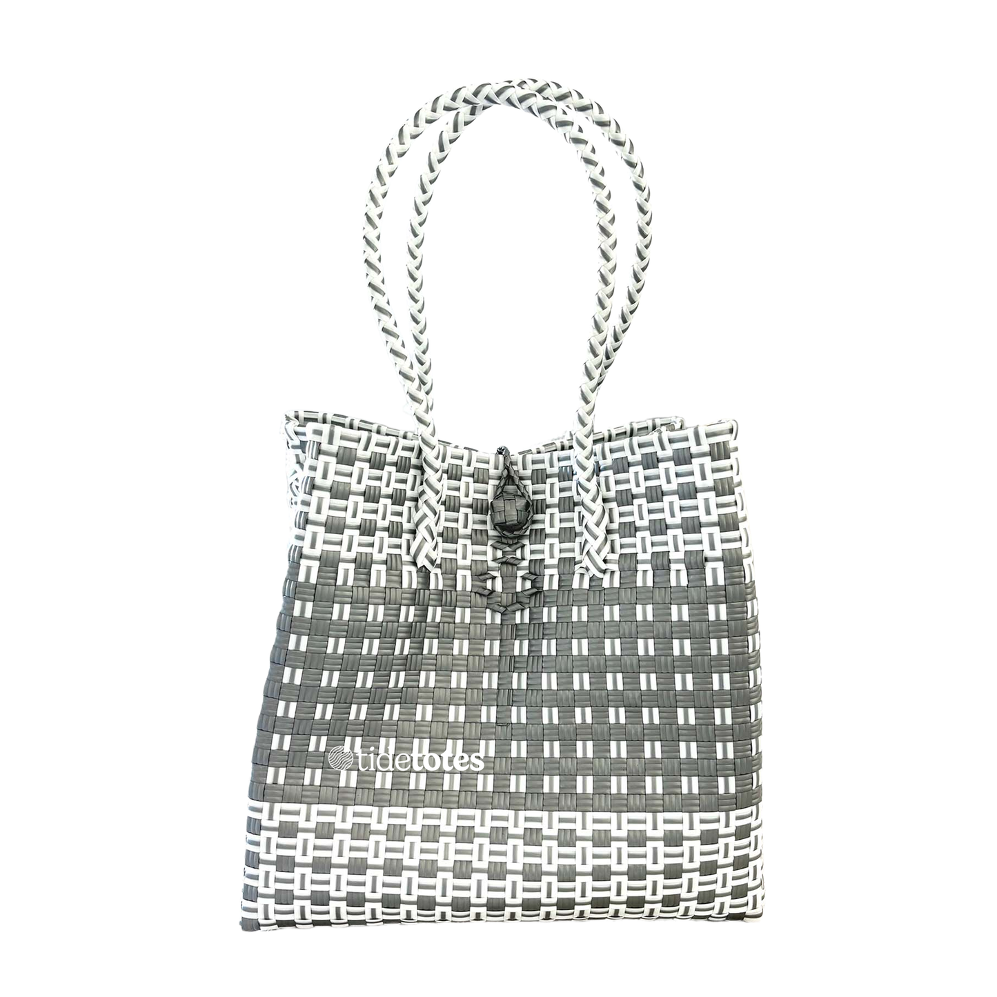 Woven Tote Bag With Two-Tone Banding - Smoke Stripe
