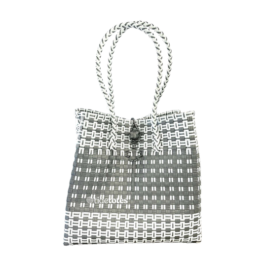 Woven Tote Bag With Two-Tone Banding - Smoke Stripe
