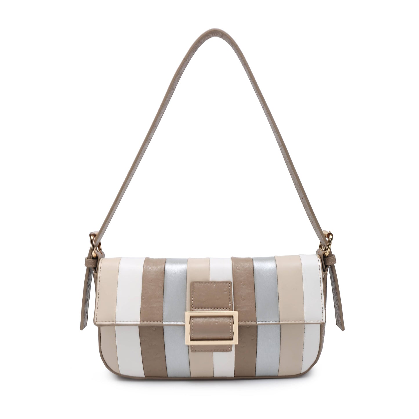 Camel Striped Colour Block Pattern Flap Shoulder Bag