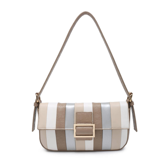 Camel Striped Colour Block Pattern Flap Shoulder Bag