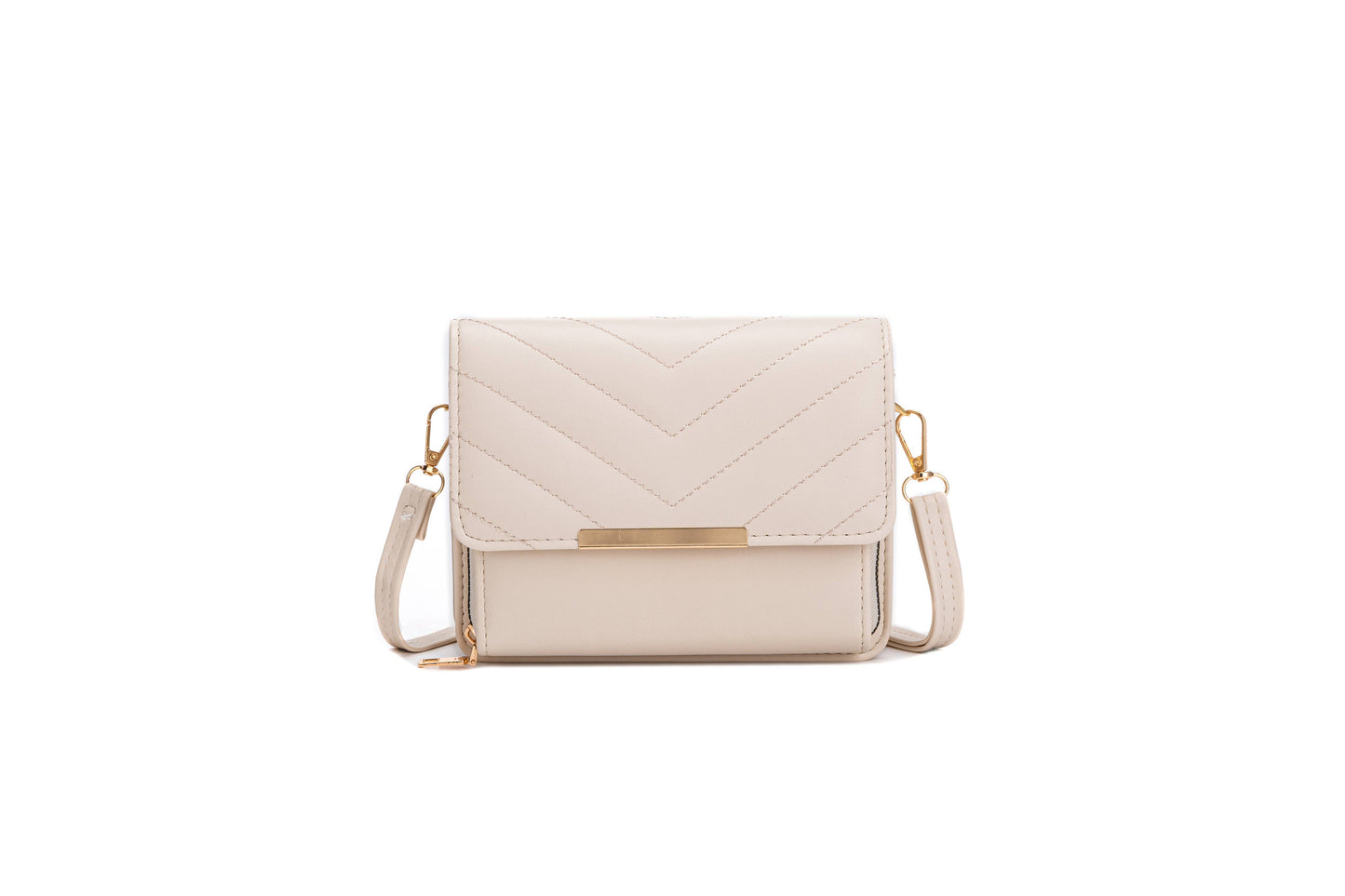 Quited Chevron Pattern Zip Front Pocket Cross Body Bag: Orange