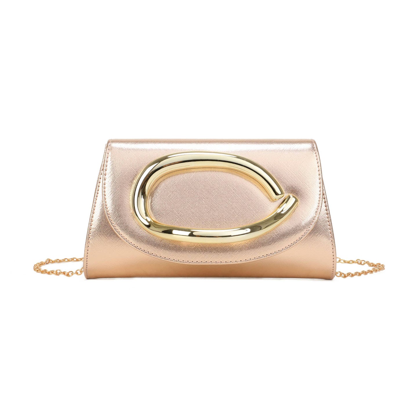 Trapezoid Shape Clutch Bag With Metal Hardware: Champagne
