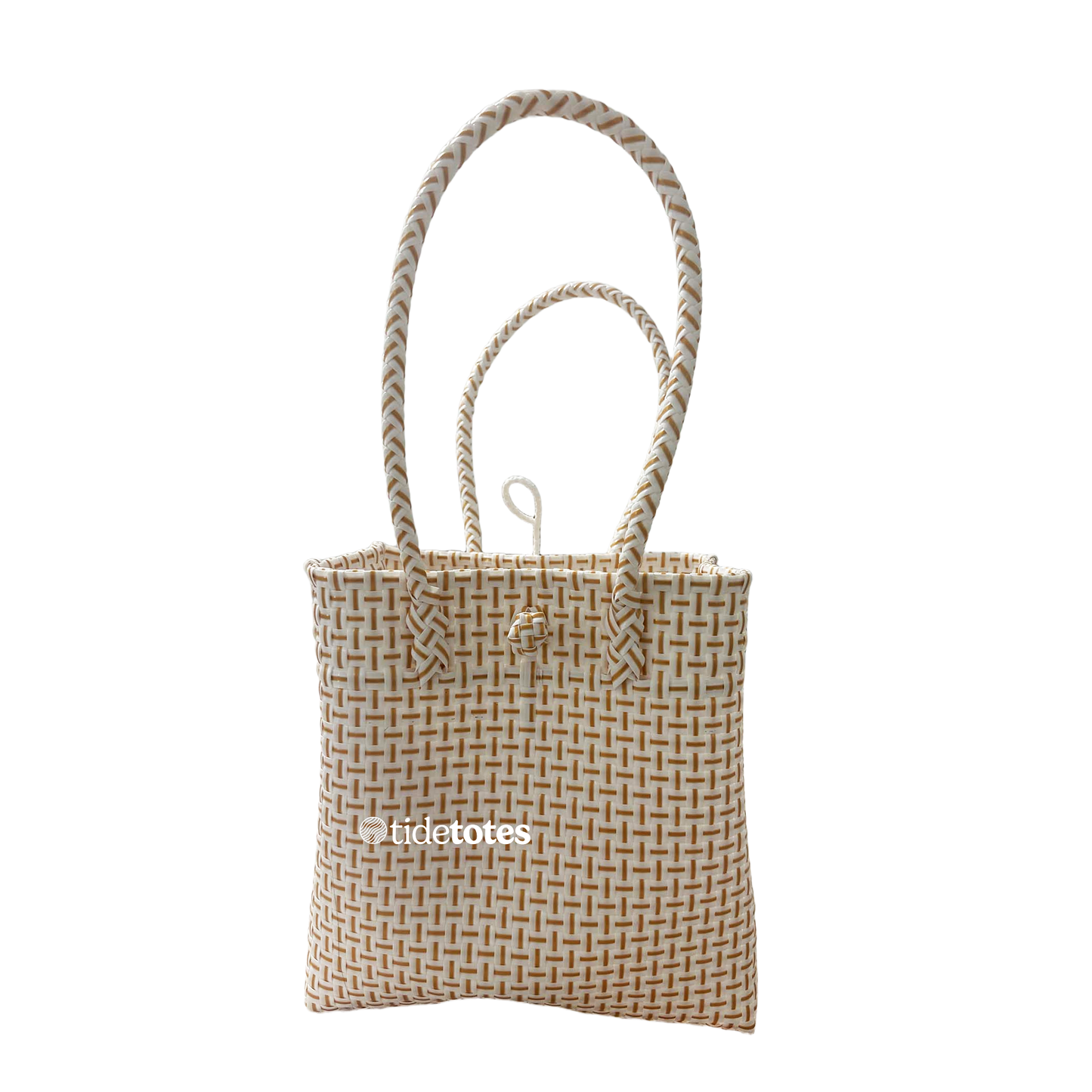 Designer Tote In White & Caramel Weave: Medium