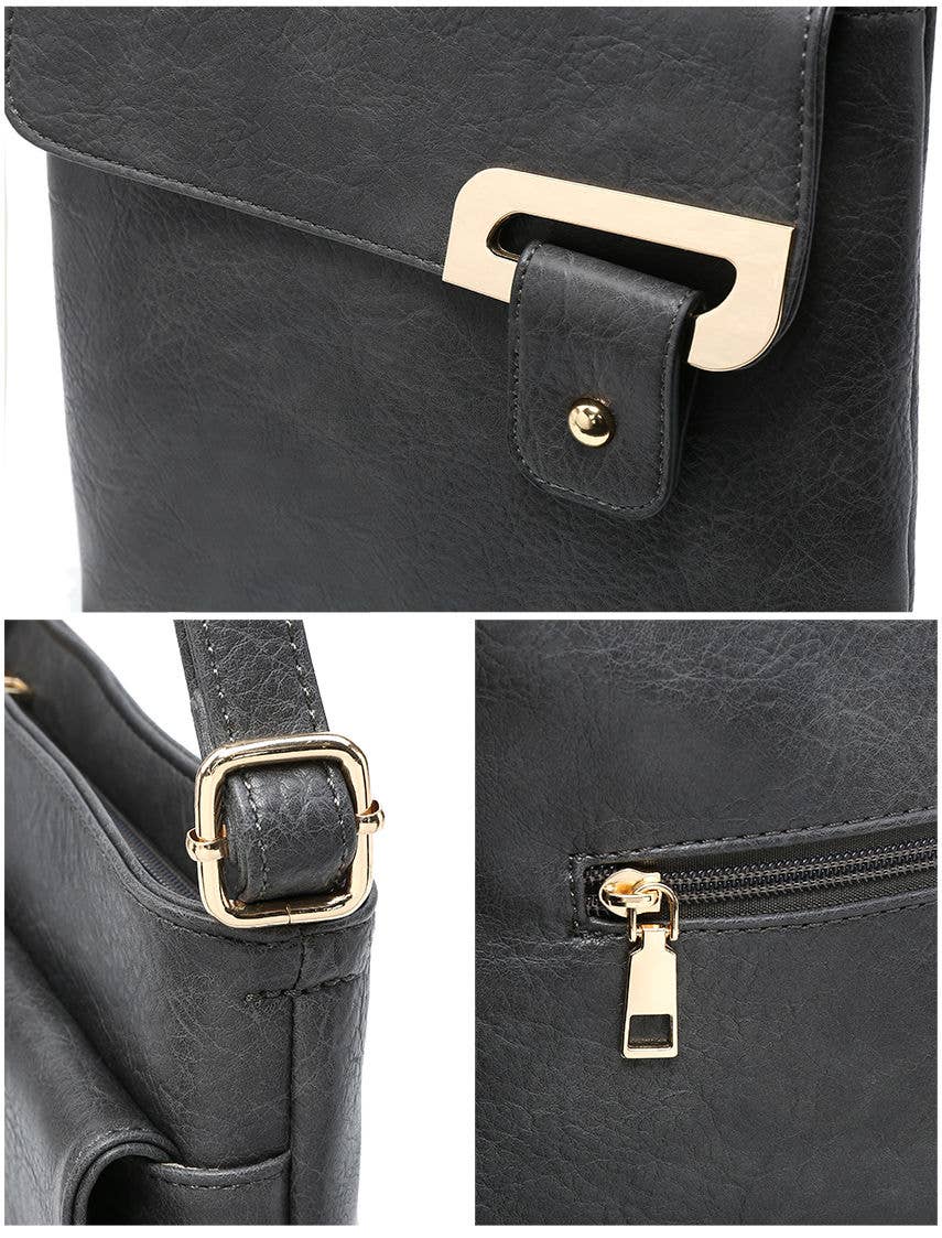 Cross Body Handbag with zip top sections