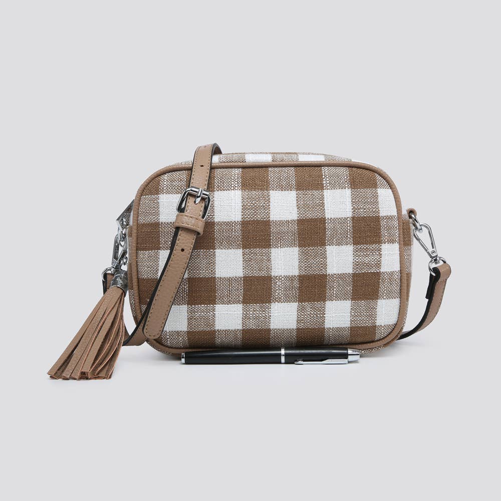 Camel Tartan Crossbody Camera Bag