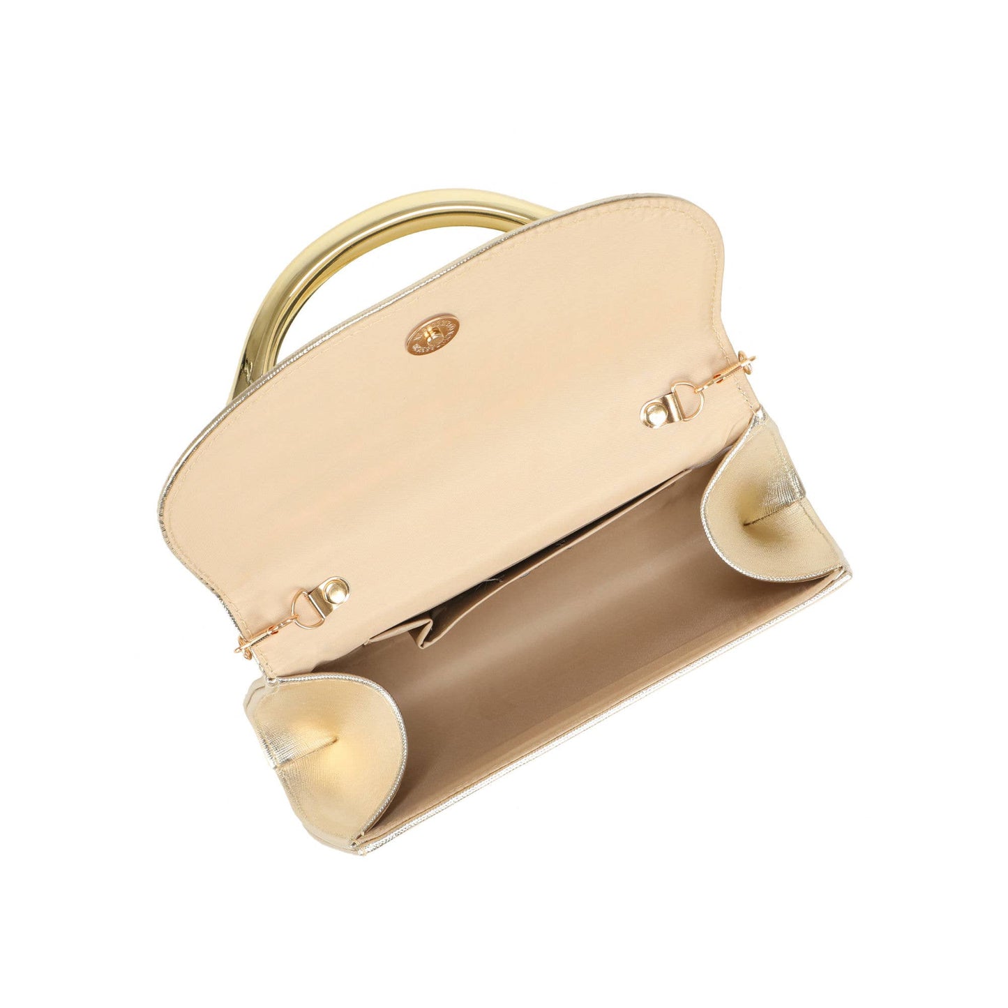 Trapezoid Shape Clutch Bag With Metal Hardware: Champagne