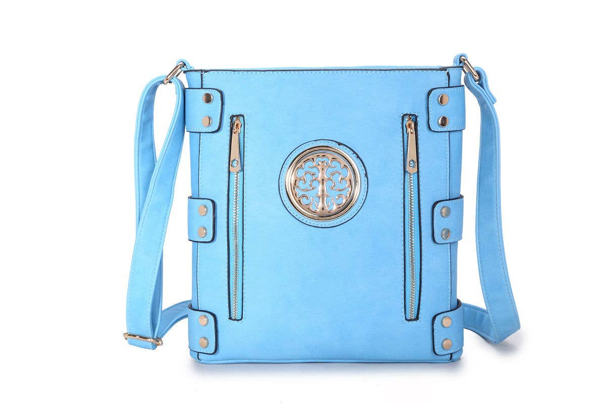 Cross body bag with top zip closure: Tan Brown