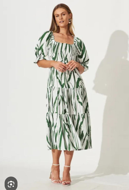 Green & White Midi Dress