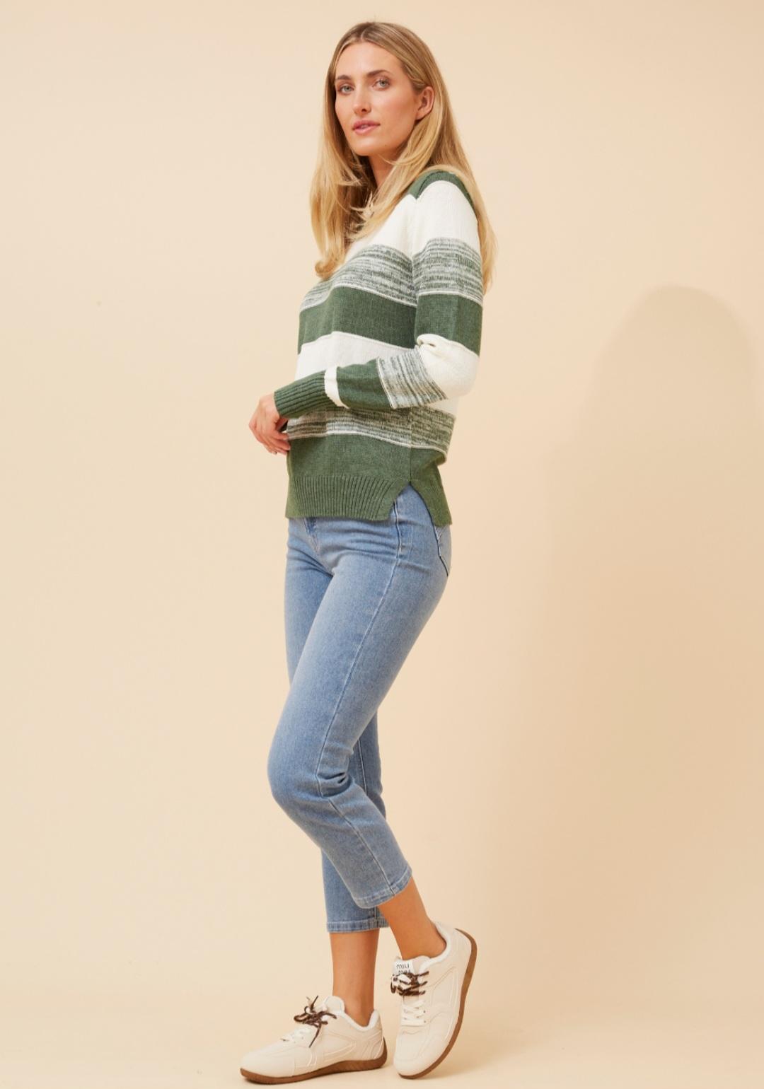 Scotlyn Green Stripe Knit Pullover