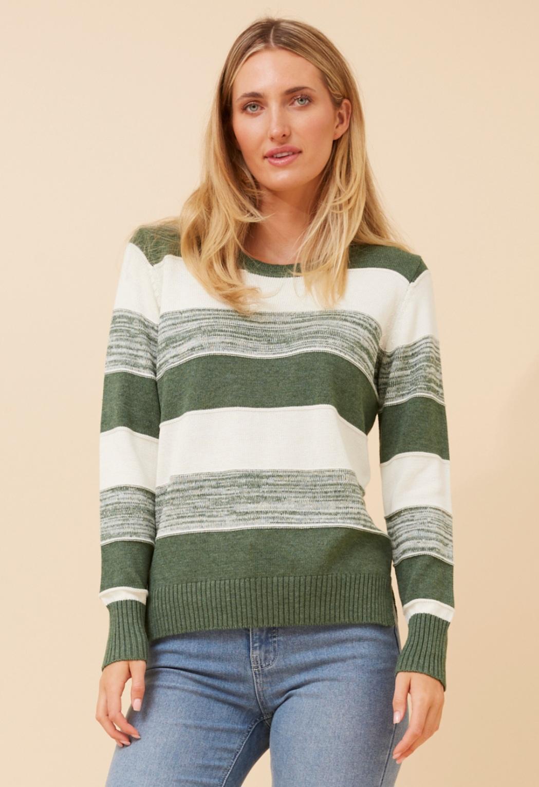 Scotlyn Green Stripe Knit Pullover