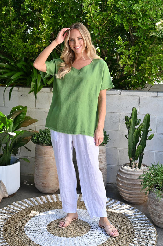 Green Linen Blend Top