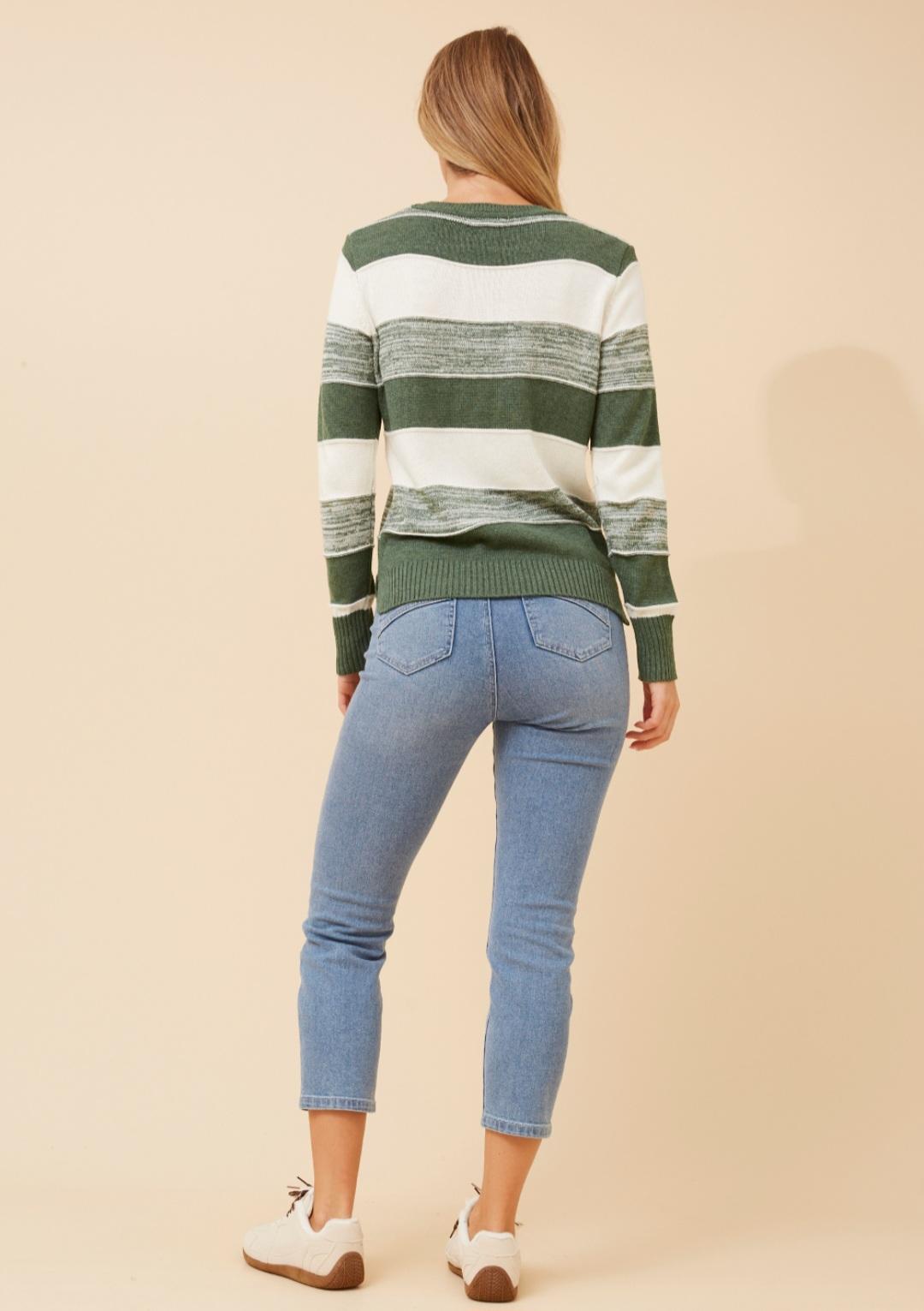 Scotlyn Green Stripe Knit Pullover