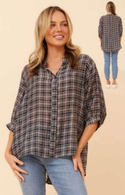 Grey Check Silk Blend Blouse