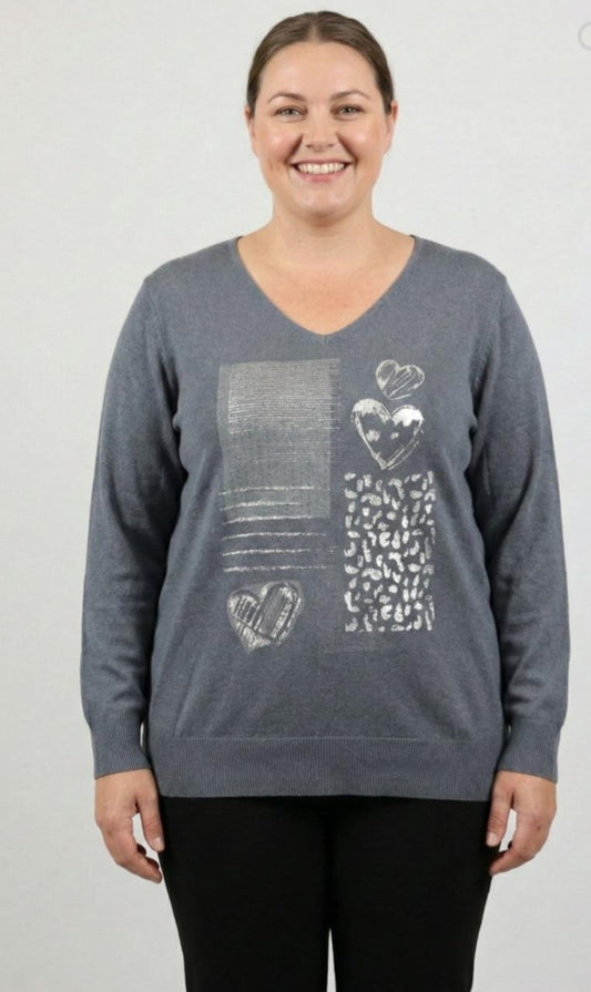 Soft Knit V-Neck Jumper | Slate Grey