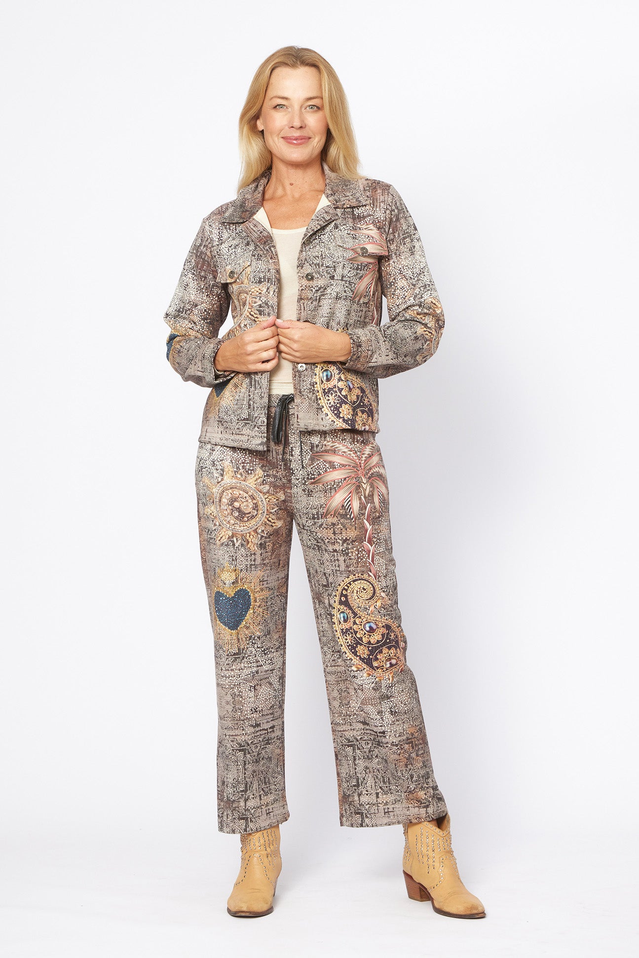 Straight Leg Suede Feel Pants | Multi Print