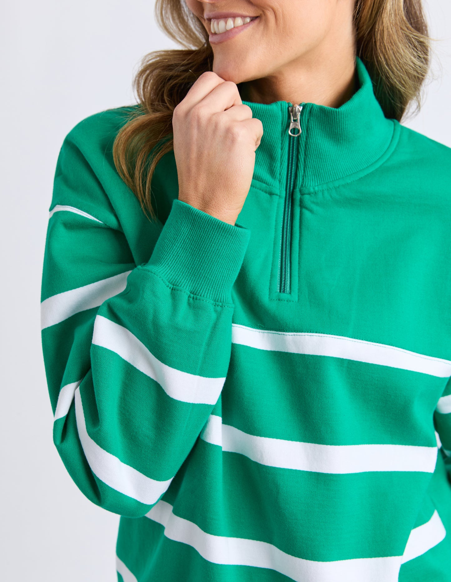 Elm Lifestyle Lane Zip Crew Green & White