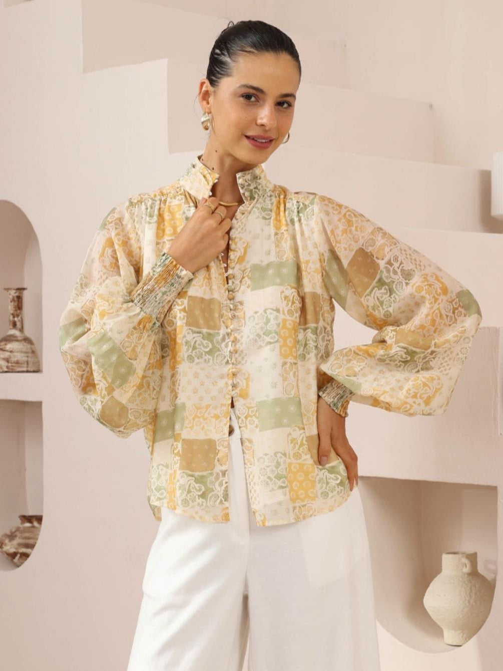 Lemon & Sage Patchwork Print Blouse