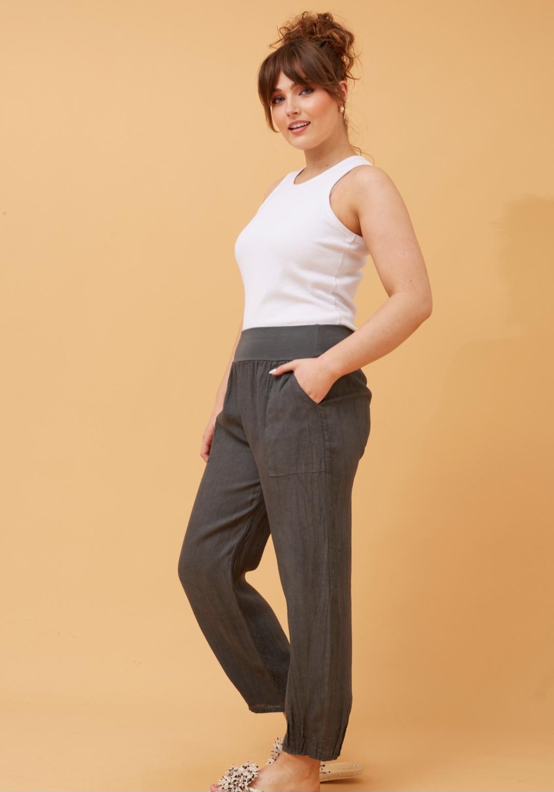 Linen Pants with Pockets in Charcoal Colour