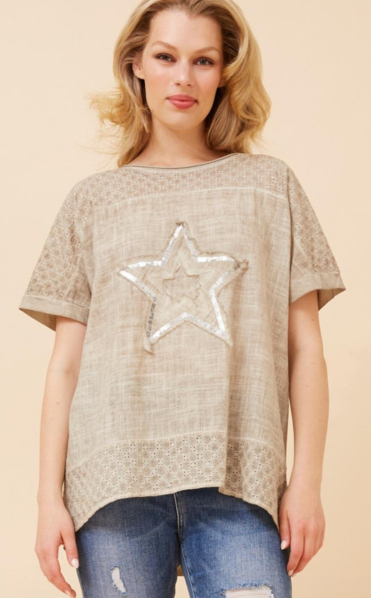 Cotton Star Top Linen in Colour