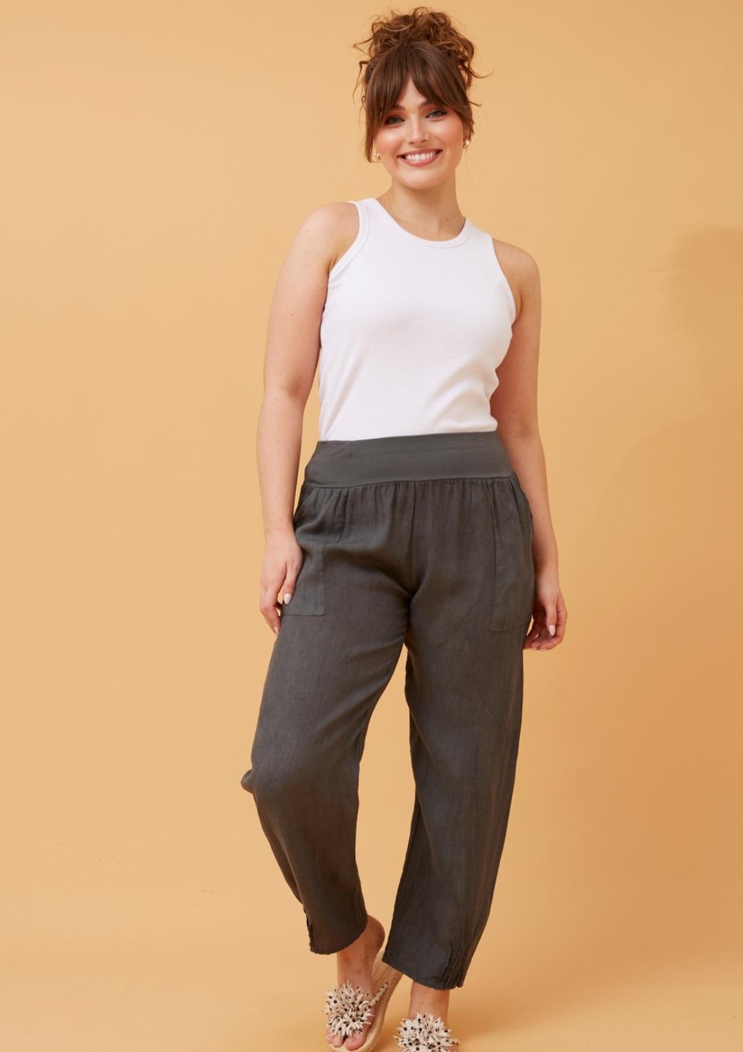 Linen Pants with Pockets in Charcoal Colour