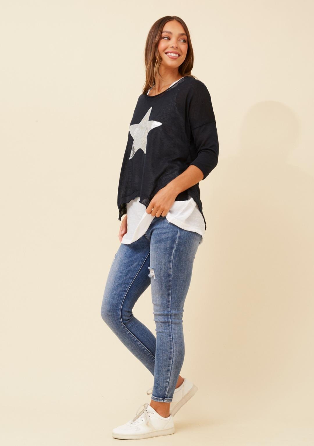 Star Of The Show Layered Top Navy & White