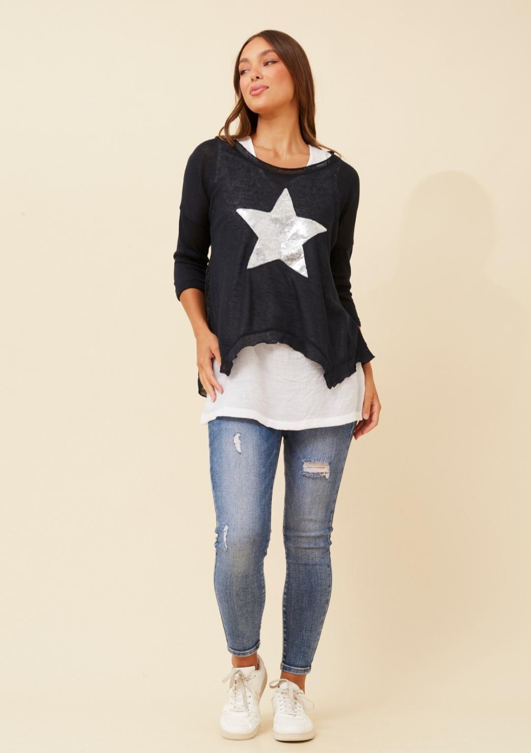 Star Of The Show Layered Top Navy & White