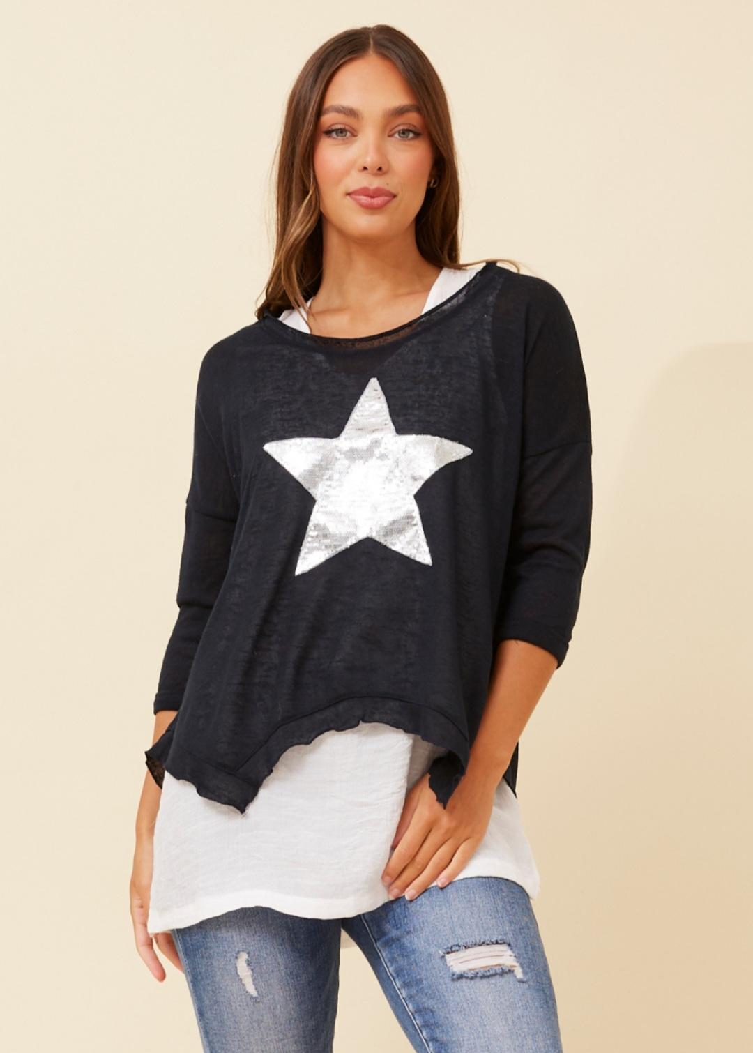 Star Of The Show Layered Top Navy & White