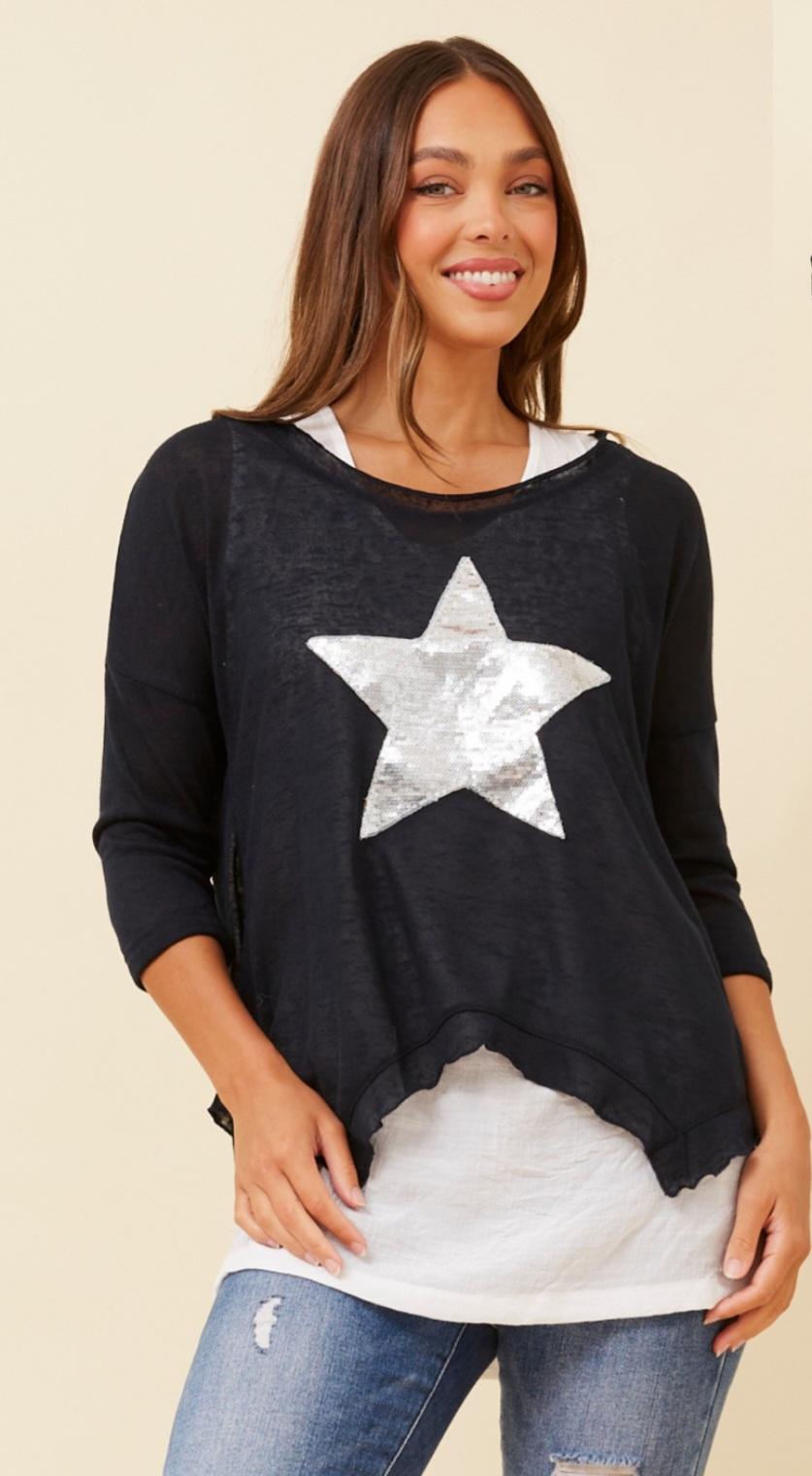 Star Of The Show Layered Top Navy & White