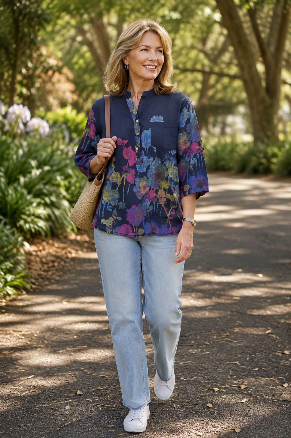 Navy Cotton Shirt with Painted like Details