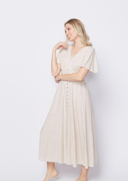 Linen Blend Oatmeal Dress