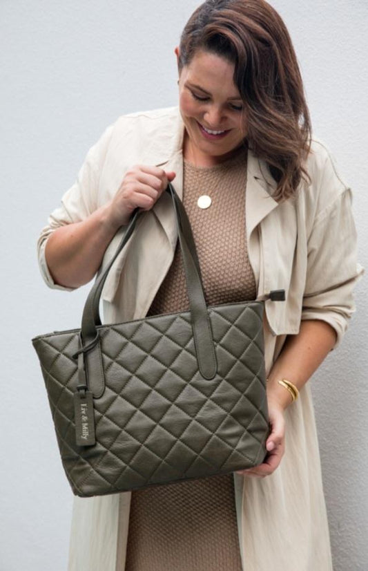 Olive Quilted Tote