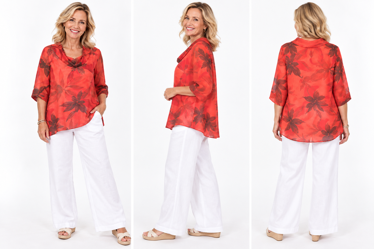 Linen Blend Loose Fitting Orange Top