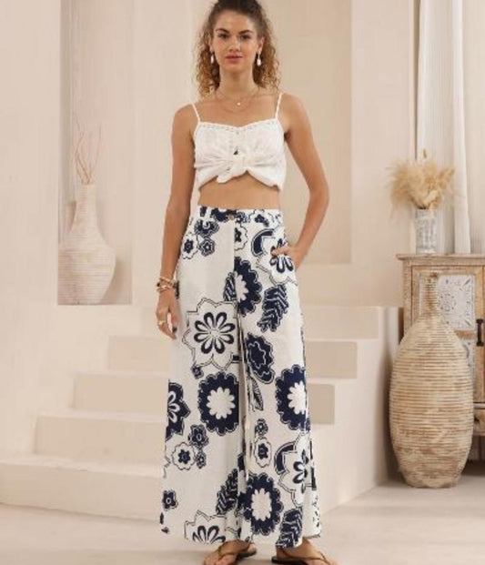 Cotton Blend Navy & white Pants