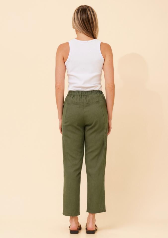 Khaki Linen Blend Pants