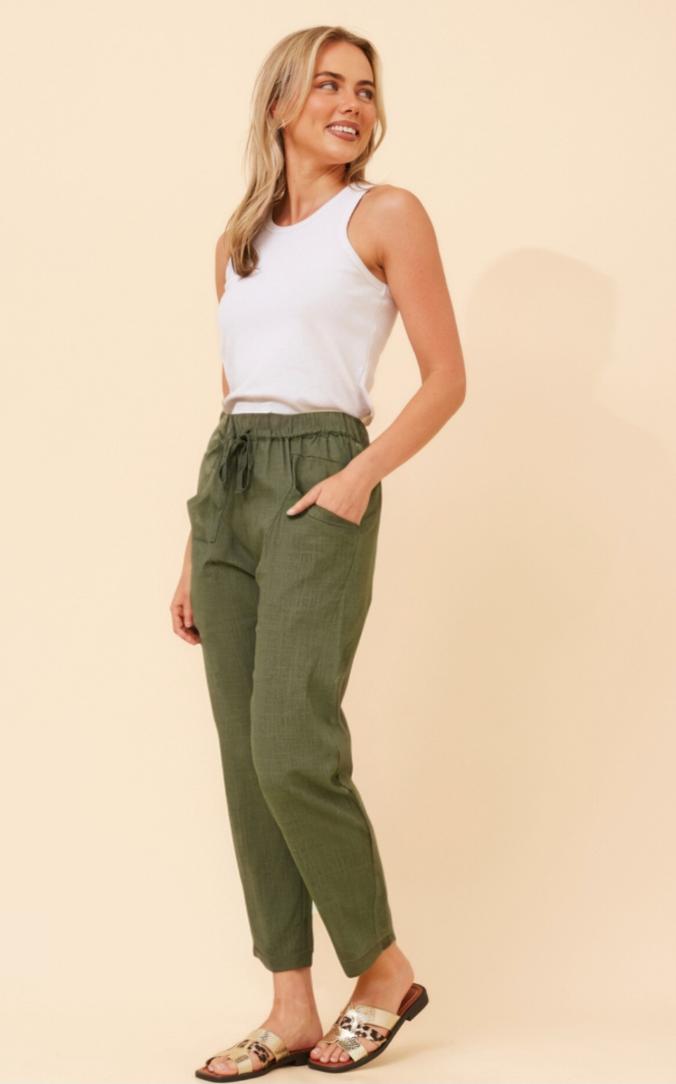 Khaki Linen Blend Pants