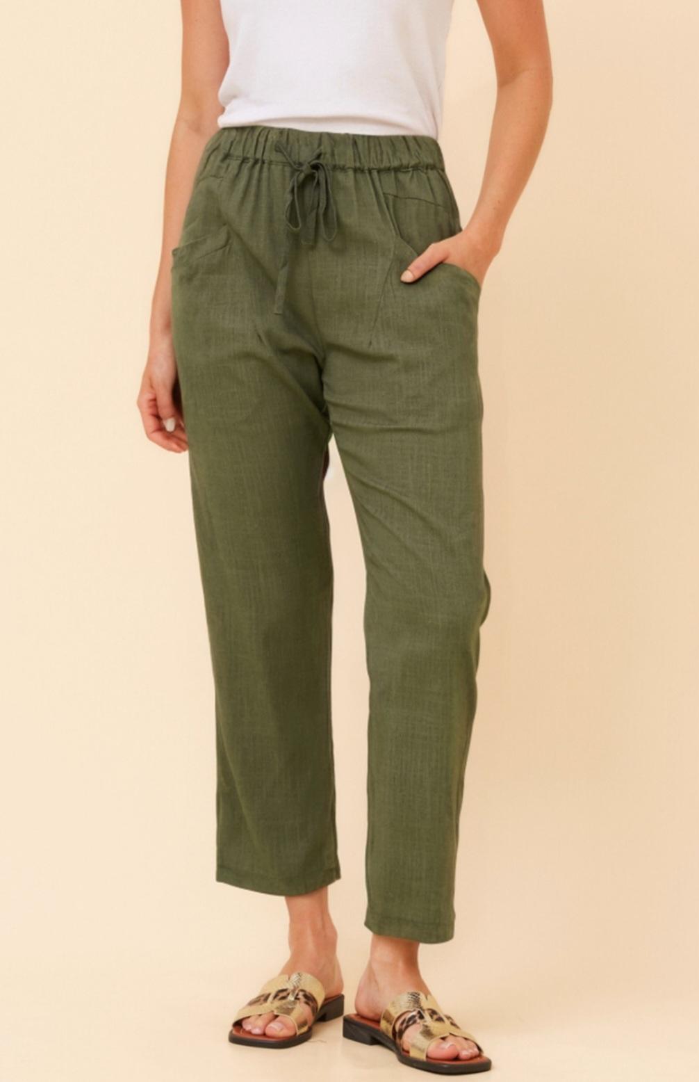 Khaki Linen Blend Pants