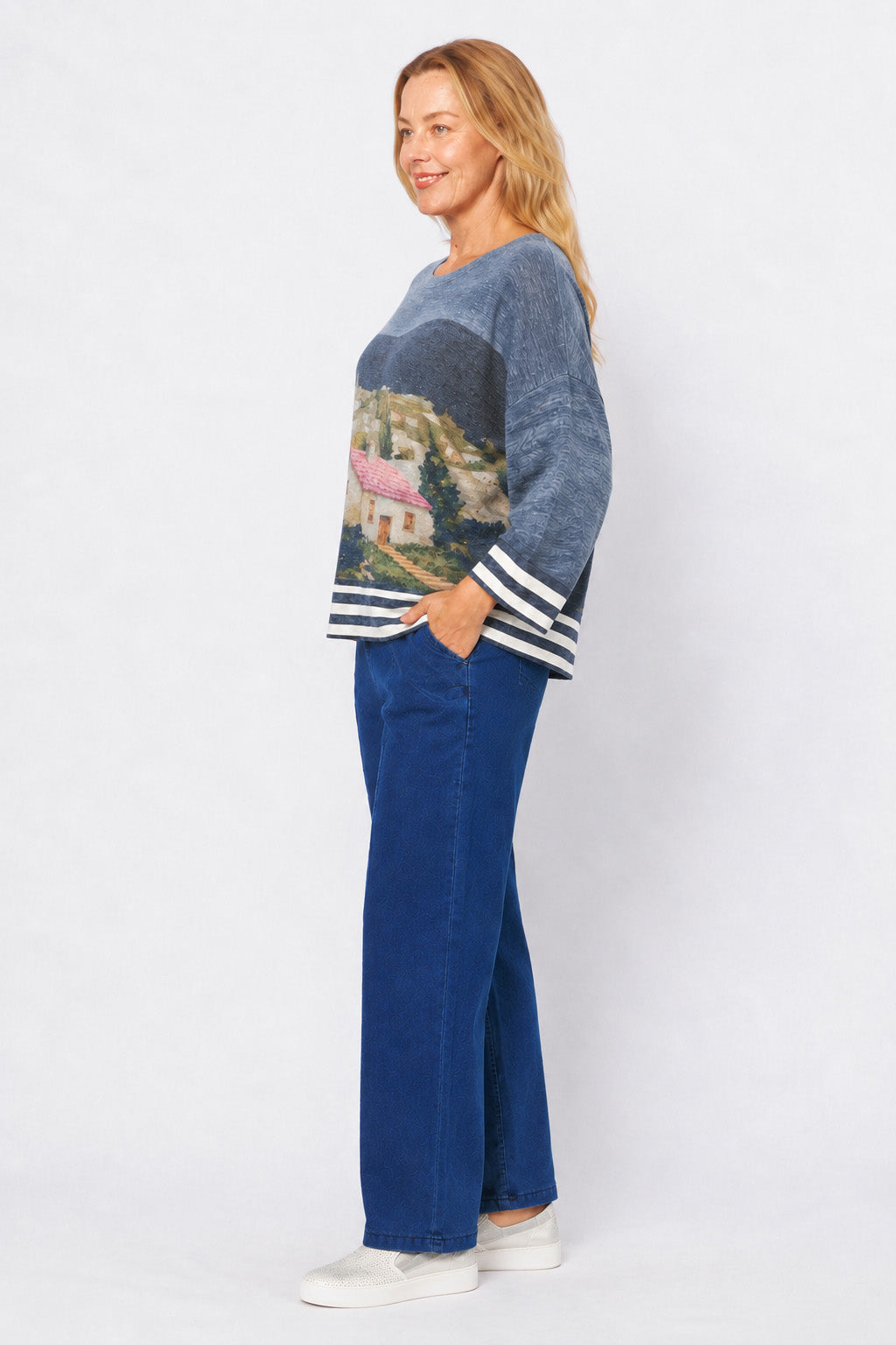 Blue Print Lightweight Knit Top