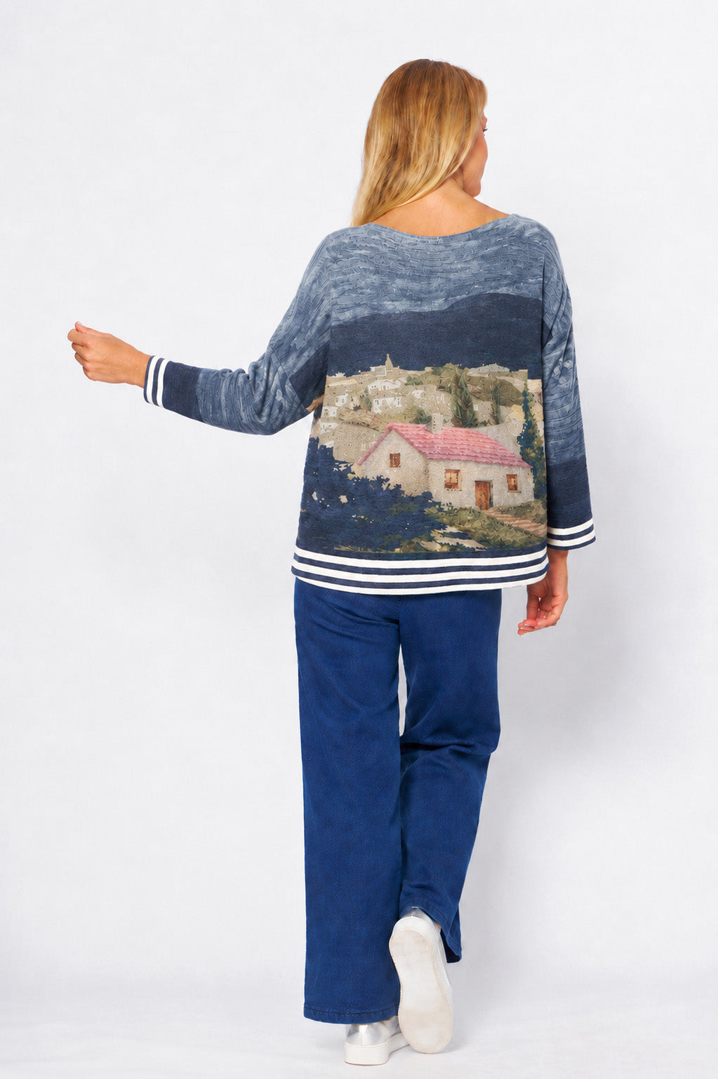 Blue Print Lightweight Knit Top