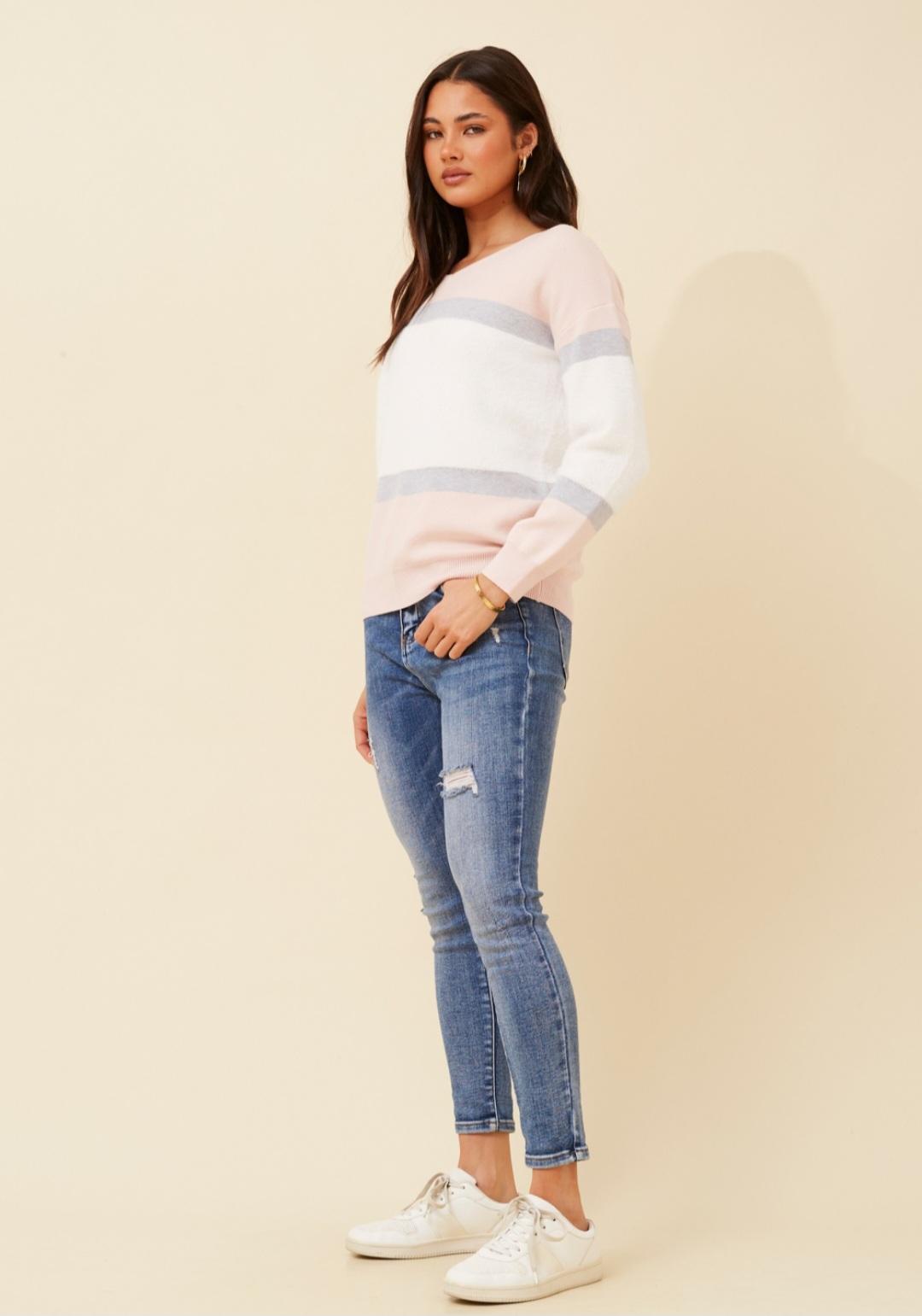 Soft Pink and White Knit Jumper