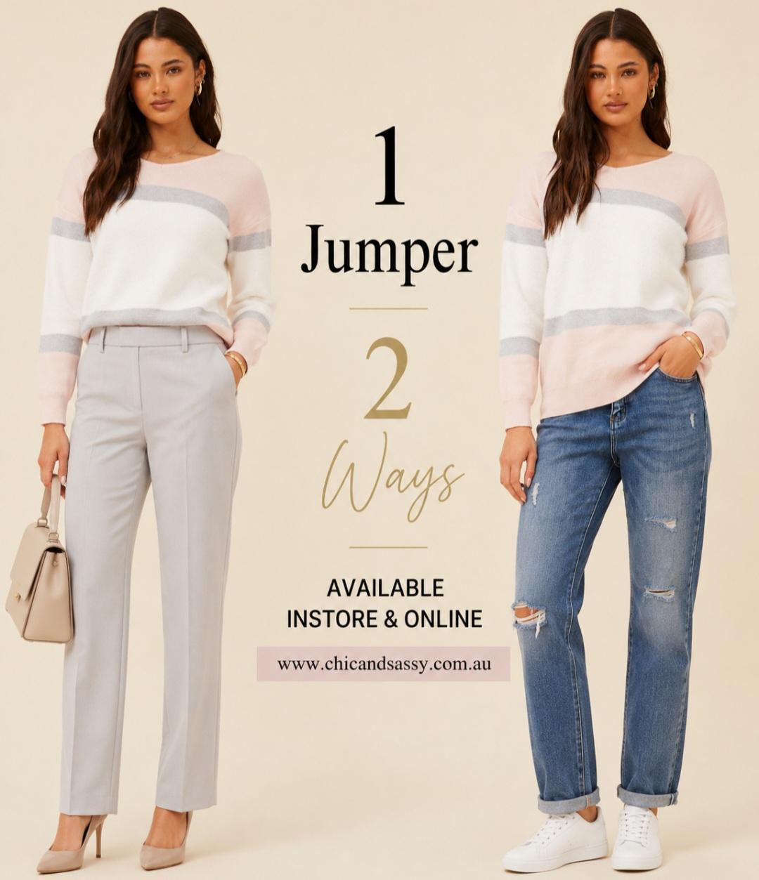 Soft Pink and White Knit Jumper