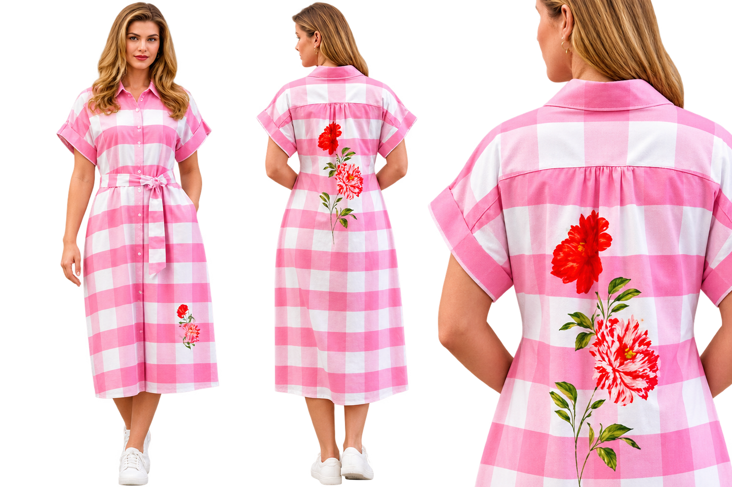 Pink & White Gingham Shirt Dress