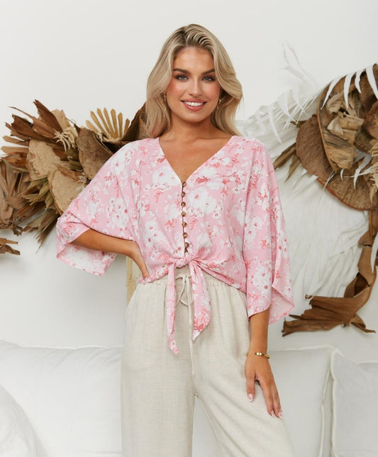 Pink floral Tie up Top