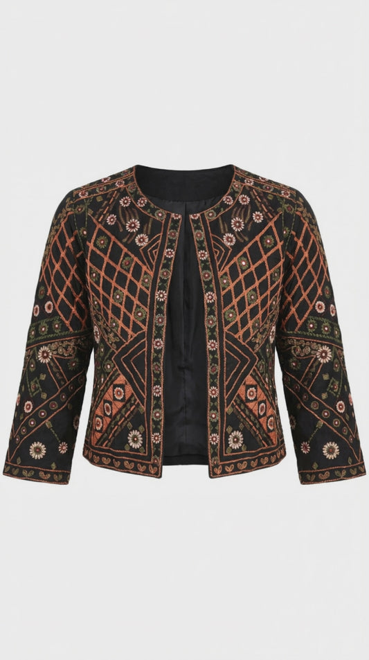 Embellished Cotton Jacket Black