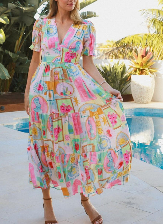 Pink Patterned Maxi Dress