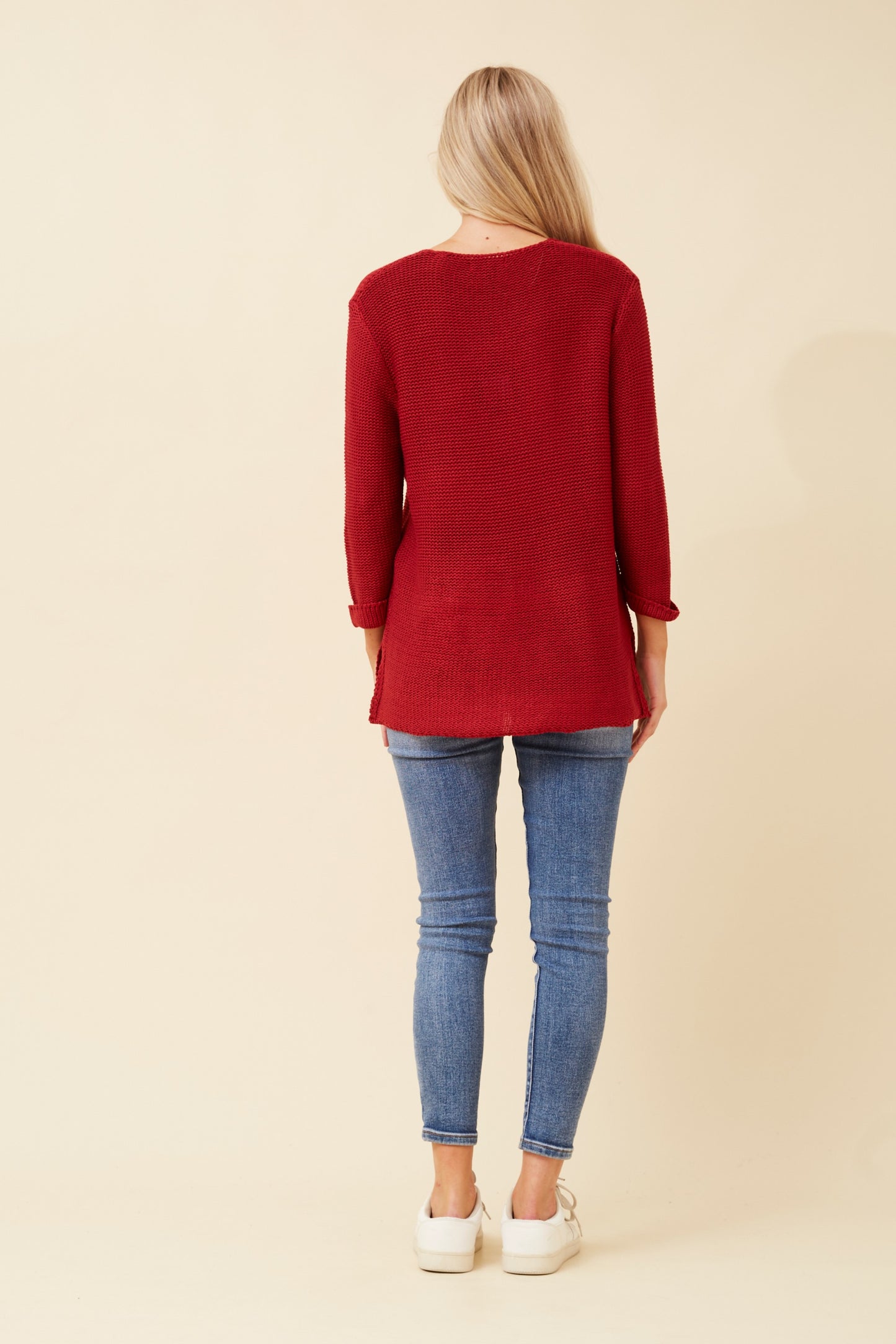 Brick Red V-Neck Knit Pullover