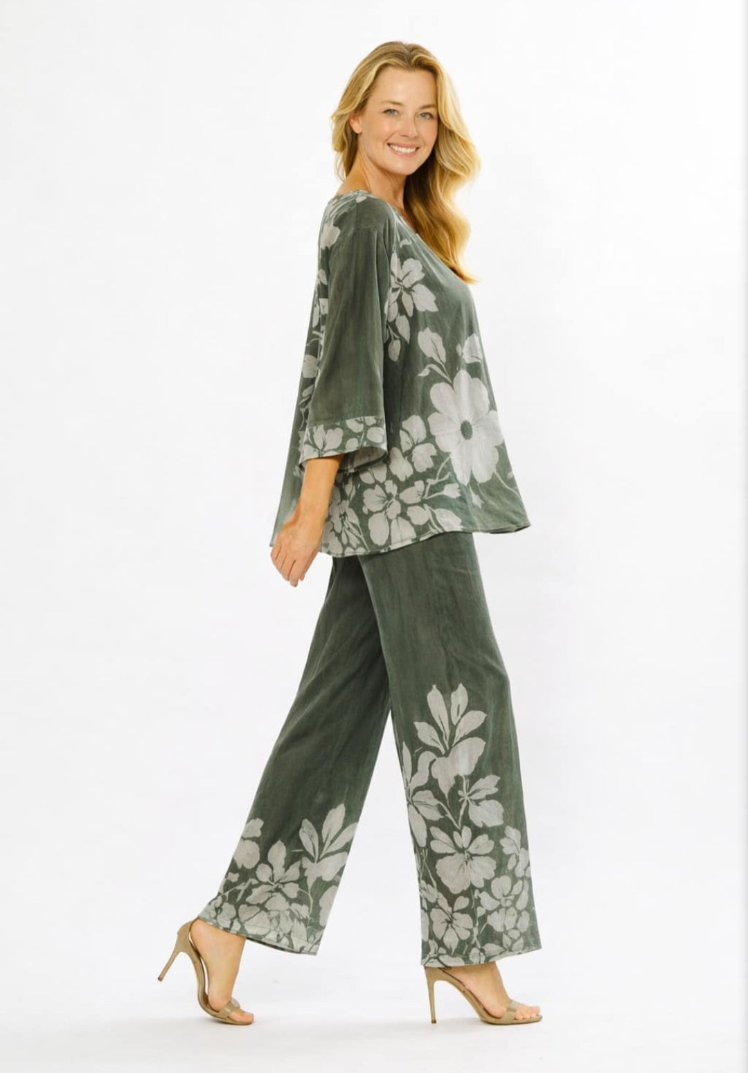 Khaki & Beige Tencel Kaftan Top